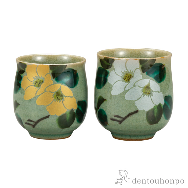 組湯呑 金銀椿 ペア≪注文後に商品取り寄せ、後日納期連絡致します≫ ( 退職祝い 定年 湯呑み 湯のみ セット 湯飲み おすすめ セット 九谷焼 )