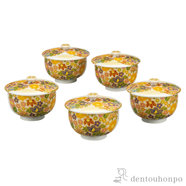 【送料無料】蓋付汲出揃 花詰 5客セット≪在庫確認後、通常即日で出荷≫ ( 退職祝い 定年 茶器セット 急須 湯呑み 日本茶 中国茶 九谷焼 )