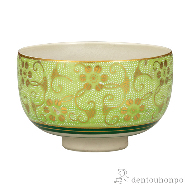 【送料無料】抹茶碗 白粒鉄仙きみどり≪在庫確認後、通常即日で出荷≫ ( 木箱名入れ有料 抹茶碗 茶道具 茶器 お稽古用 抹茶 九谷焼 )