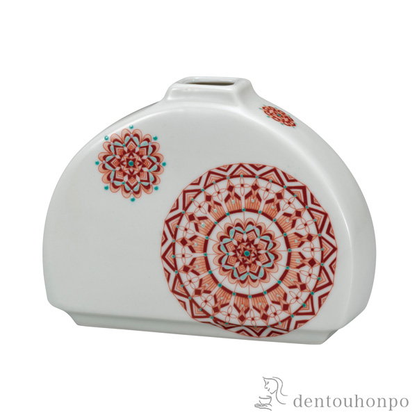 一輪生 赤絵丸紋 5号≪在庫確認後、通常即日で出荷≫ ( 木札名入れ有料 花瓶 おしゃれ 花器 フラワーベース おすすめ 九谷焼 )