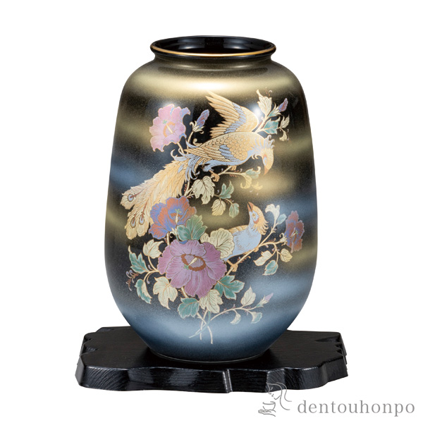 【送料無料】夏目花瓶 天目鳳凰 8号 台付≪在庫確認後、通常即日で出荷≫ ( 木箱名入れ有料 木札名入れ有料 ガラス フラワーベース 花器 一輪挿し おすすめ 九谷焼 )