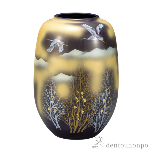 【送料無料】花瓶 金雲鶴木立 8号≪在庫確認後、通常即日で出荷≫ ( 木箱名入れ有料 木札名入れ有料 ガラス フラワーベース 花器 一輪挿し おすすめ 九谷焼 )