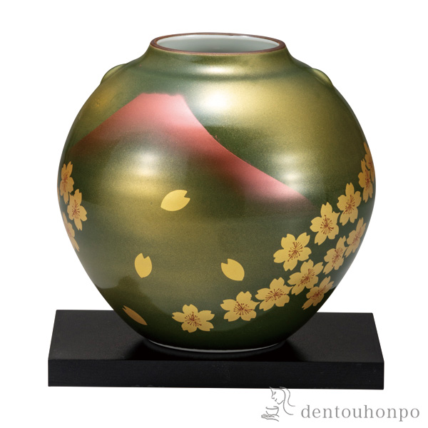 花瓶 赤富士桜 5.5号 台付≪在庫確認後、通常即日で出荷※5／7以降≫ ( 木札名入れ有料 初任給 プレゼント 母の日 ガラス フラワーベース 花器 一輪挿し おすすめ 九谷焼 )
