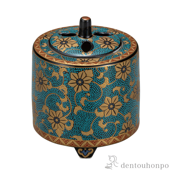 【送料無料】香炉 青粒 3号≪在庫確認後、通常即日で出荷≫ ( 木箱名入れ有料 お香 線香 リラックス 仏具 人気 九谷焼 )