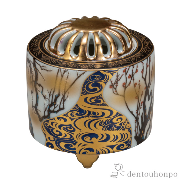 【送料無料】香炉 光琳梅 3.5号≪在庫確認後、通常即日で出荷≫ ( 木箱名入れ有料 お香 線香 リラックス 仏具 人気 九谷焼 )