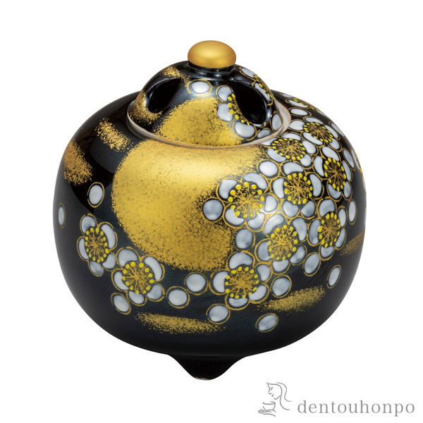 【送料無料】香炉 金彩梅月 3.5号≪在庫確認後、通常即日で出荷≫ ( 木箱名入れ有料 お香 線香 リラックス 仏具 人気 九谷焼 )