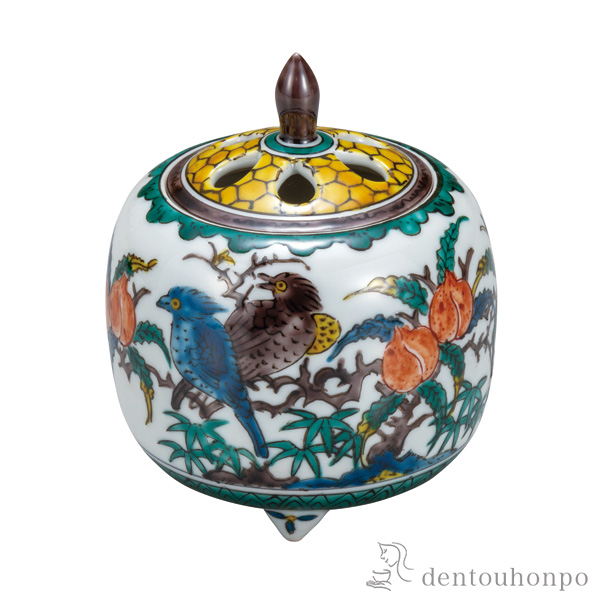 【送料無料】香炉 古九谷花鳥 3.5号≪在庫確認後、通常即日で出荷≫ ( 木箱名入れ有料 お香 線香 リラックス 仏具 人気 九谷焼 )