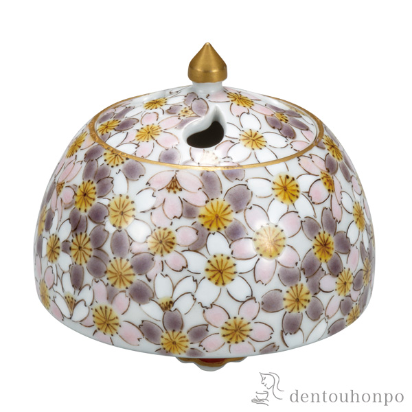 【送料無料】香炉 桜花小紋 3.2号≪在庫確認後、通常即日で出荷≫ ( 木箱名入れ有料 お香 線香 リラックス 仏具 人気 九谷焼 )