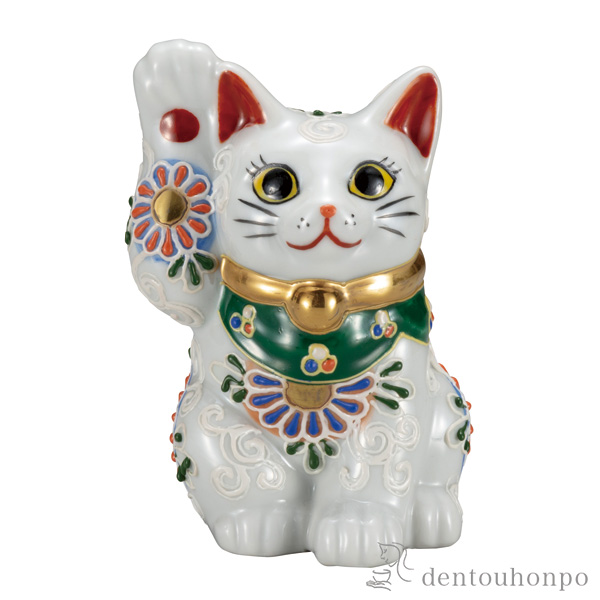 招き猫 白盛 4号≪在庫確認後、通常即日で出荷※5／7以降≫ ( 木札名入れ有料 初任給 プレゼント 母の日 置物 幸運 開運 まねきねこ 風水 九谷焼 )
