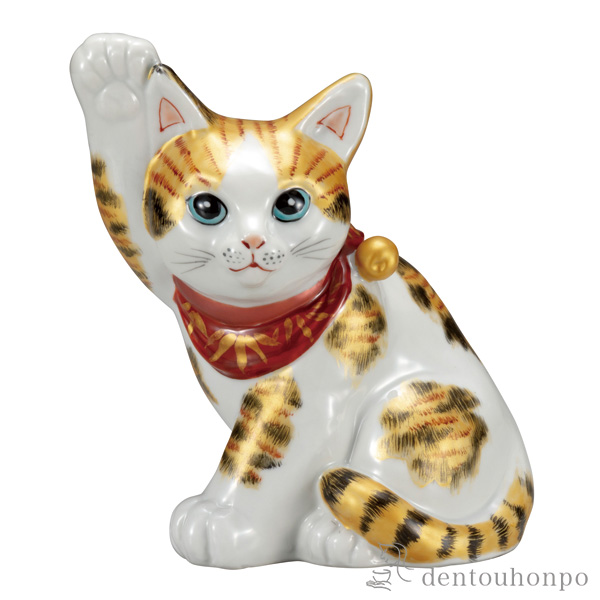 【送料無料】招き猫 金彩三毛 5.5号≪在庫確認後、通常即日で出荷≫ ( 木札名入れ有料 置物 幸運 開運 まねきねこ 風水 九谷焼 )