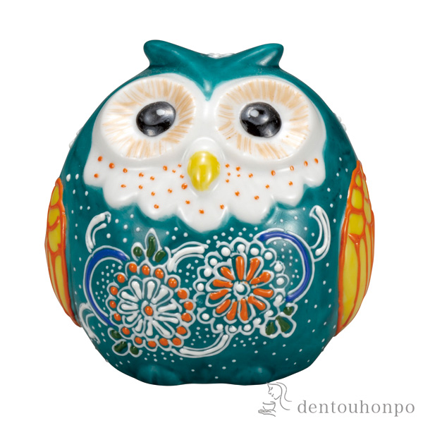 ふくろう 緑青盛 2.5号≪在庫確認後、通常即日で出荷≫ ( 木札名入れ有料 フクロウ 置物 玄関 風水 小物 九谷焼 )