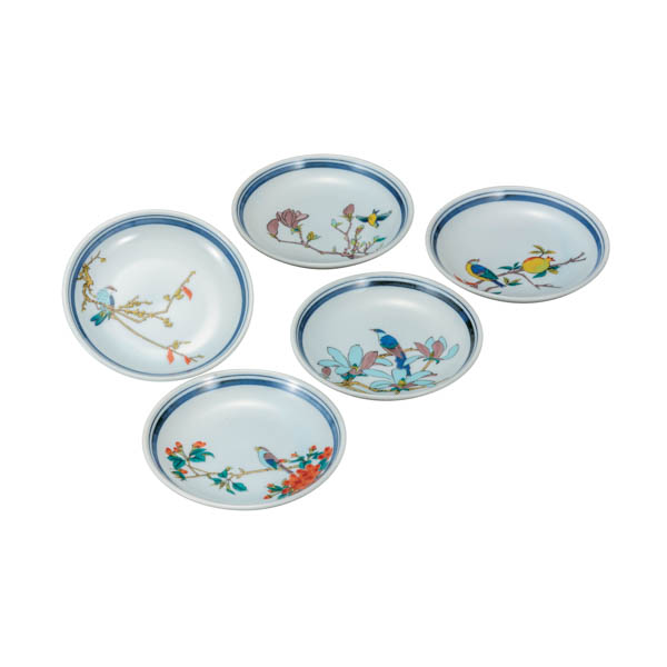 皿揃 花鳥絵変り 4.5号≪在庫確認後、通常即日で出荷≫ ( 和食器セット お皿 揃える 食器 和食 九谷焼 )