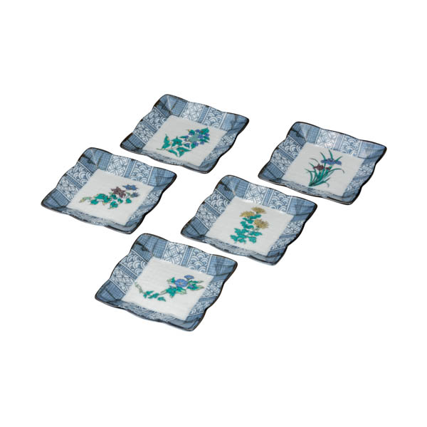 皿揃 草花絵変り 4.2号≪在庫確認後、通常即日で出荷≫ ( 和食器セット お皿 揃える 食器 和食 九谷焼 )