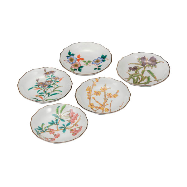 皿揃 四季の草花 4.2号≪在庫確認後、通常即日で出荷≫ ( 和食器セット お皿 揃える 食器 和食 九谷焼 )