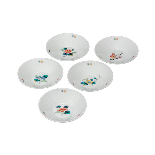 【送料無料】皿揃 草花絵変り 4.5号≪在庫確認後、通常即日で出荷≫ ( 和食器セット お皿 揃える 食器 和食 九谷焼 )