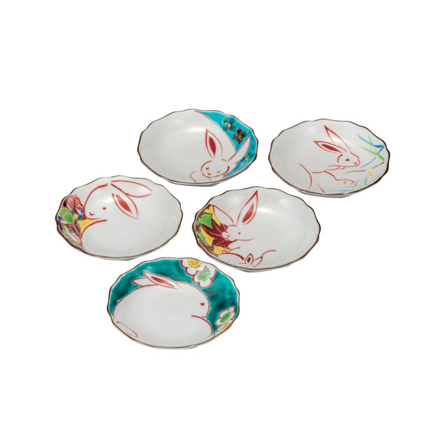 【送料無料】皿揃 花うさぎ 4.2号≪在庫確認後、通常即日で出荷≫ ( 和食器セット お皿 揃える 食器 和食 九谷焼 )