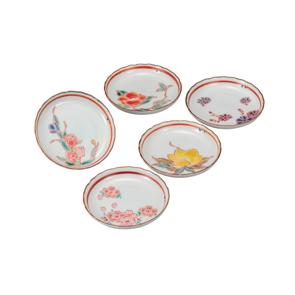 【送料無料】皿揃 草花絵変り 4.5号≪在庫確認後、通常即日で出荷≫ ( 和食器セット お皿 揃える 食器 和食 九谷焼 )