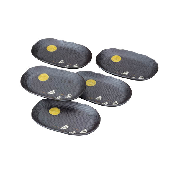 【送料無料】楕円皿揃 月うさぎ 6.5号≪在庫確認後、通常即日で出荷≫ ( 和食器セット お皿 揃える 食器 和食 九谷焼 )