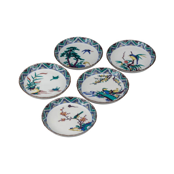 【送料無料】皿揃 古九谷花鳥の図 5.2号≪在庫確認後、通常即日で出荷≫ ( 和食器セット お皿 揃える 食器 和食 九谷焼 )