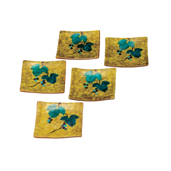 【送料無料】角皿揃 吉田屋野ぶどう 4.5号≪在庫確認後、通常即日で出荷≫ ( 和食器セット お皿 揃える 食器 和食 九谷焼 )