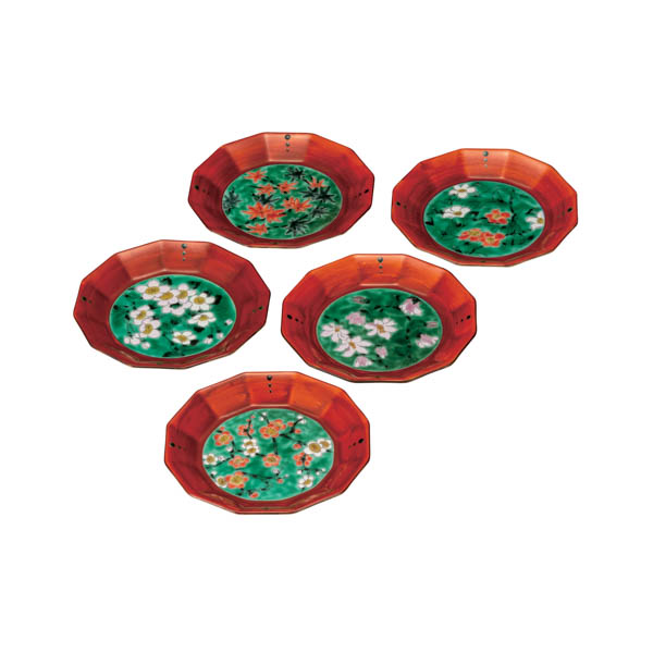 【送料無料】皿揃 赤巻絵変り 5.2号≪在庫確認後、通常即日で出荷≫ ( 和食器セット お皿 揃える 食器 和食 九谷焼 )