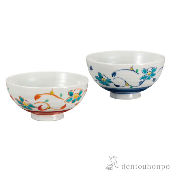 組飯碗 花唐草≪在庫確認後、通常即日で出荷≫ ( ギフト プレゼント ご飯茶碗 結婚祝い おすすめ 九谷焼 )