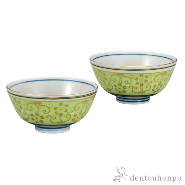 組飯碗 白粒鉄仙きみどり≪在庫確認後、通常即日で出荷≫ ( ギフト プレゼント ご飯茶碗 結婚祝い おすすめ 九谷焼 )