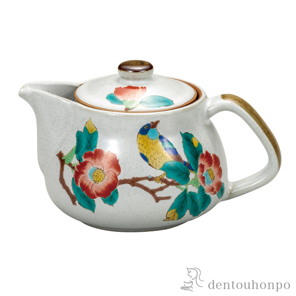 【送料無料】ポット急須 椿に鳥 網付≪1ヶ月程で出荷予定≫ ( ティーポット お茶 煎茶 日本茶 おすすめ 九谷焼 )