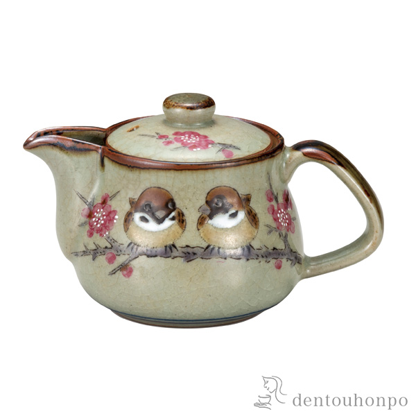 ポット急須 すずめ 網付≪在庫確認後、通常即日で出荷≫ ( ティーポット お茶 煎茶 日本茶 おすすめ 九谷焼 )