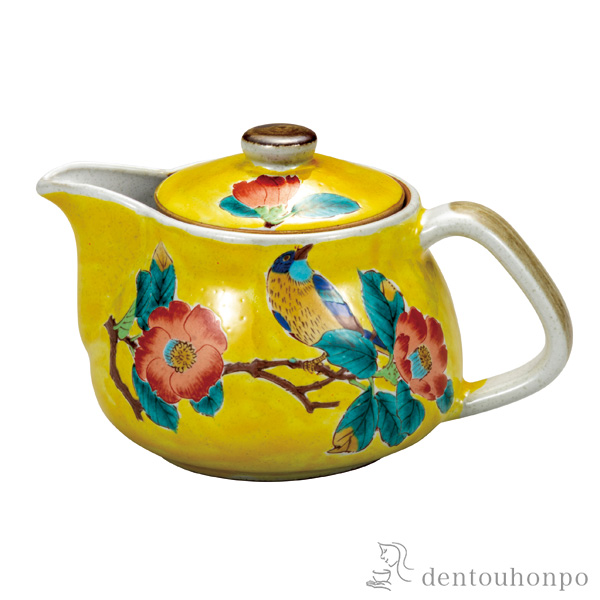 ポット急須 吉田屋椿に鳥 網付≪在庫確認後、通常即日で出荷≫ ( ティーポット お茶 煎茶 日本茶 おすすめ 九谷焼 )