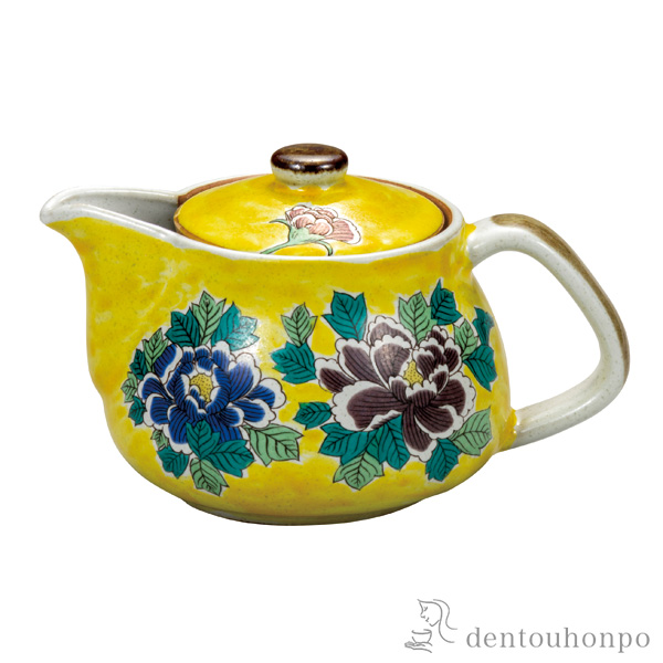 ポット急須 吉田屋牡丹 網付≪在庫確認後、通常即日で出荷≫ ( ティーポット お茶 煎茶 日本茶 おすすめ 九谷焼 )