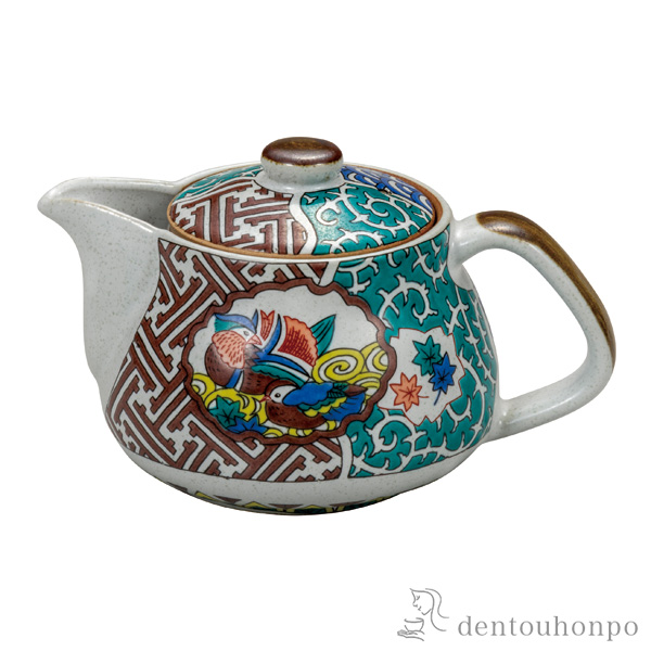 ポット急須 古九谷花鳥 網付≪在庫確認後、通常即日で出荷≫ ( ティーポット お茶 煎茶 日本茶 おすすめ 九谷焼 )