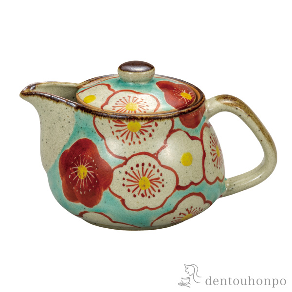 ポット急須 梅文 網付≪在庫確認後、通常即日で出荷≫ ( ティーポット お茶 煎茶 日本茶 おすすめ 九谷焼 )