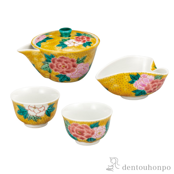 【送料無料】宝瓶揃 吉田屋牡丹≪在庫確認後、通常即日で出荷≫ ( 湯のみ 急須 ポット プレゼント 日本茶 九谷焼 )