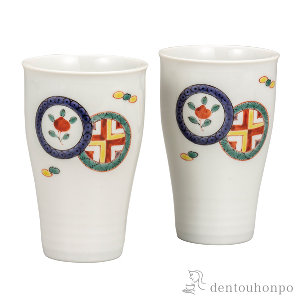 【送料無料】ぺアフリーカップ 丸文≪在庫確認後、通常即日で出荷≫ ( 焼酎グラス ビアカップ ビールグラス フリーカップ グラス 九谷焼 )