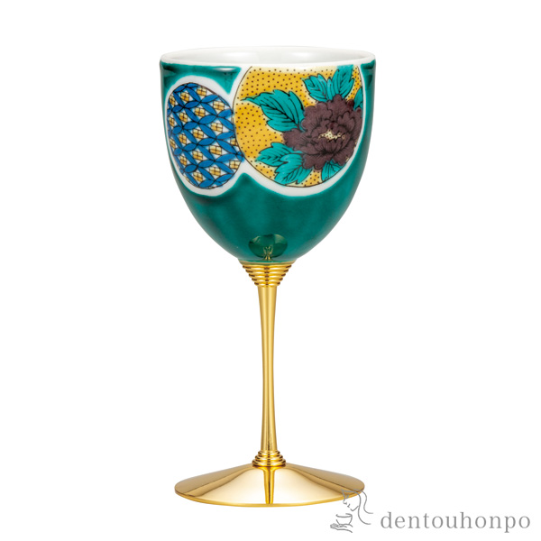 【送料無料】ワインカップ グリーン丸紋≪在庫確認後、通常即日で出荷≫ ( ワインカップ 酒器 日本酒 冷酒 人気 九谷焼 )