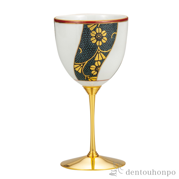 【送料無料】ワインカップ 本金捻青粒鉄仙文≪在庫確認後、通常即日で出荷≫ ( ワインカップ 酒器 日本酒 冷酒 人気 九谷焼 )