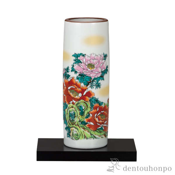 【送料無料】花瓶 牡丹 6号 台付≪在庫確認後、通常即日で出荷※5／7以降≫ ( 木札名入れ有料 初任給 プレゼント 母の日 ガラス フラワーベース 花器 一輪挿し おすすめ 九谷焼 )