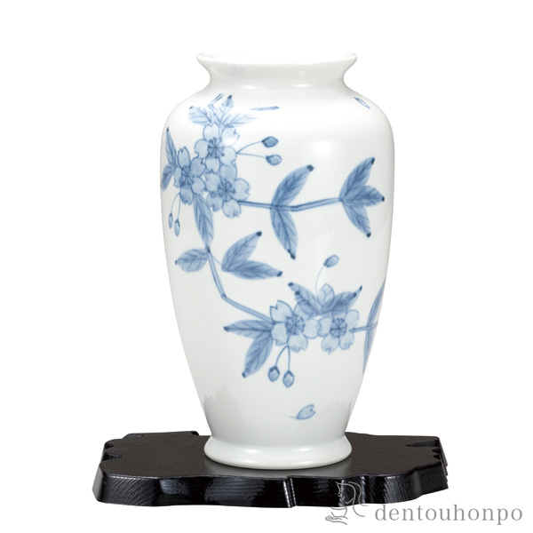 寸胴花瓶 桜ちらし 8号 台付≪在庫確認後、通常即日で出荷※5／7以降≫ ( 木札名入れ有料 初任給 プレゼント 母の日 ガラス フラワーベース 花器 一輪挿し おすすめ 九谷焼 )