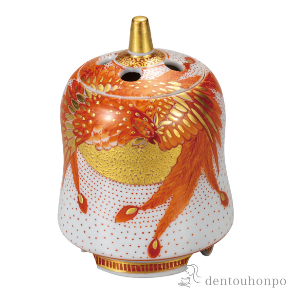 【送料無料】香炉 赤絵鳳凰 3号≪注文後に商品取り寄せ、後日納期連絡致します≫ ( 木箱名入れ有料 退職祝い 定年 お香 線香 リラックス 仏具 人気 九谷焼 )