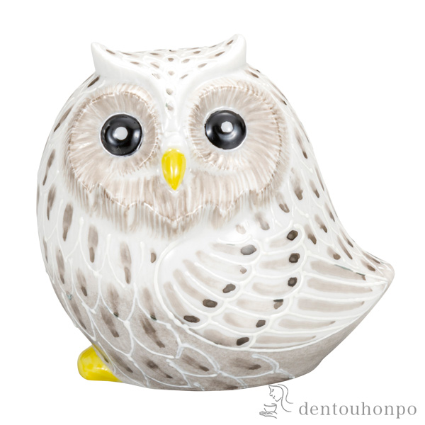 ふくろう 白盛黒 3.2号≪在庫確認後、通常即日で出荷≫ ( 木札名入れ有料 フクロウ 置物 玄関 風水 小物 九谷焼 )