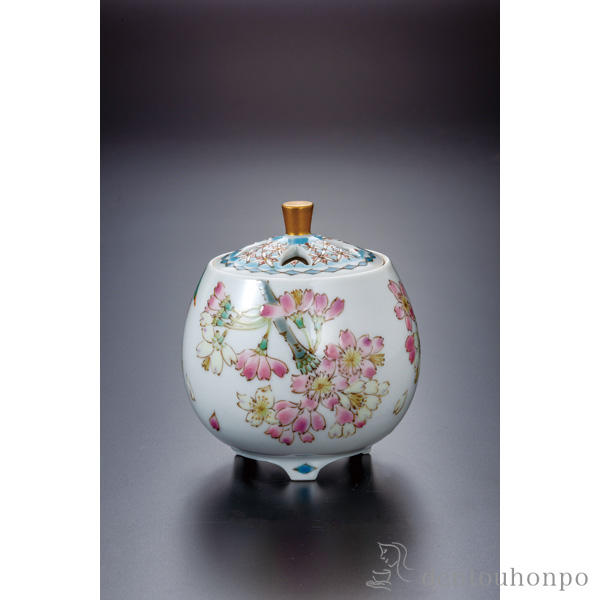 【送料無料】香炉 桜 3号≪在庫確認後、通常即日で出荷≫ ( お香 線香 リラックス 仏具 人気 九谷焼 )