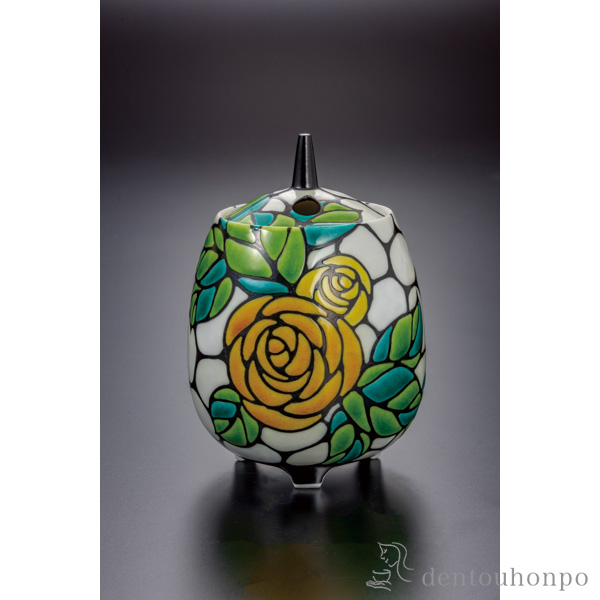 【送料無料】香炉 彩・薔薇 4号≪在庫確認後、通常即日で出荷≫ ( お香 線香 リラックス 仏具 人気 九谷焼 )