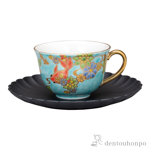 【送料無料】カップ＆ソーサー 金魚 ソーサー山中漆器≪在庫確認後、通常即日で出荷≫ ( セット ソーサー ティーカップ 美味しい おすすめ 九谷焼 )