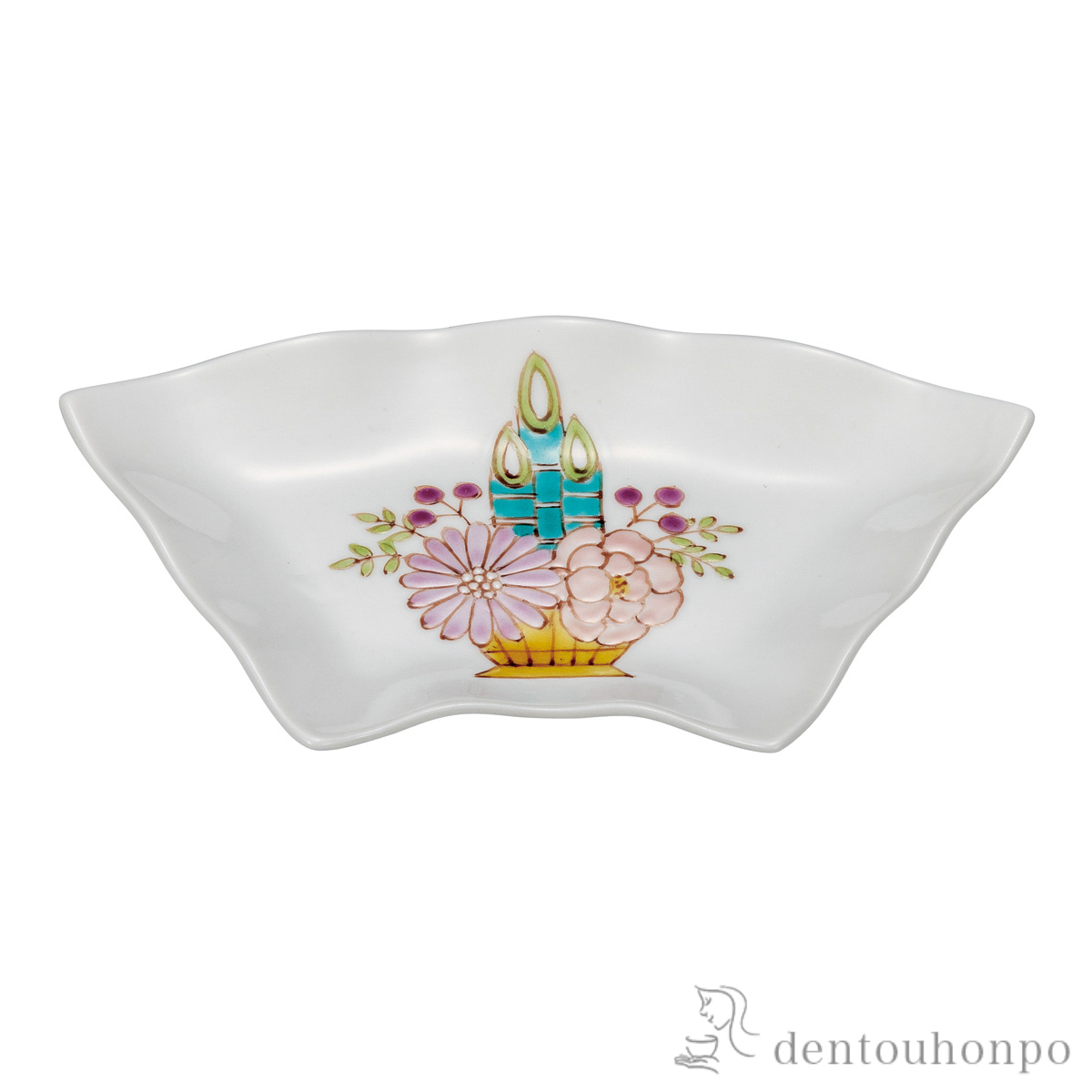 皿 門松 色絵 遊 4.5号≪在庫確認後、通常即日で出荷≫ ( プレート 醤油皿 豆皿 和食 洋食 九谷焼 )