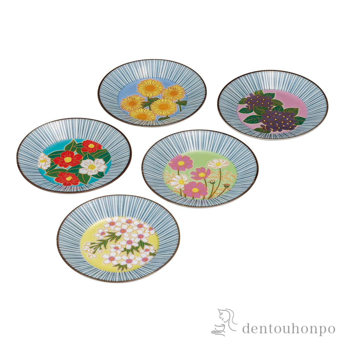 【送料無料】皿揃 花絵変り 5.2号≪在庫確認後、通常即日で出荷≫ ( プレート 醤油皿 豆皿 和食 洋食 九谷焼 )