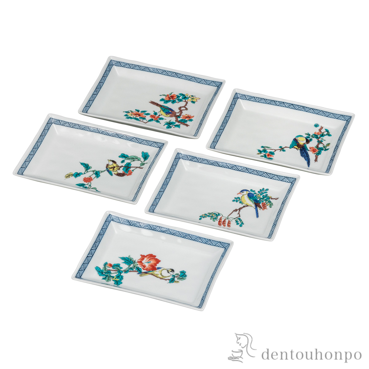 【送料無料】長角皿揃 花鳥絵変わり 5.8号≪在庫確認後、通常即日で出荷≫ ( 角皿 長皿 焼き魚 さんま おしゃれ 九谷焼 )