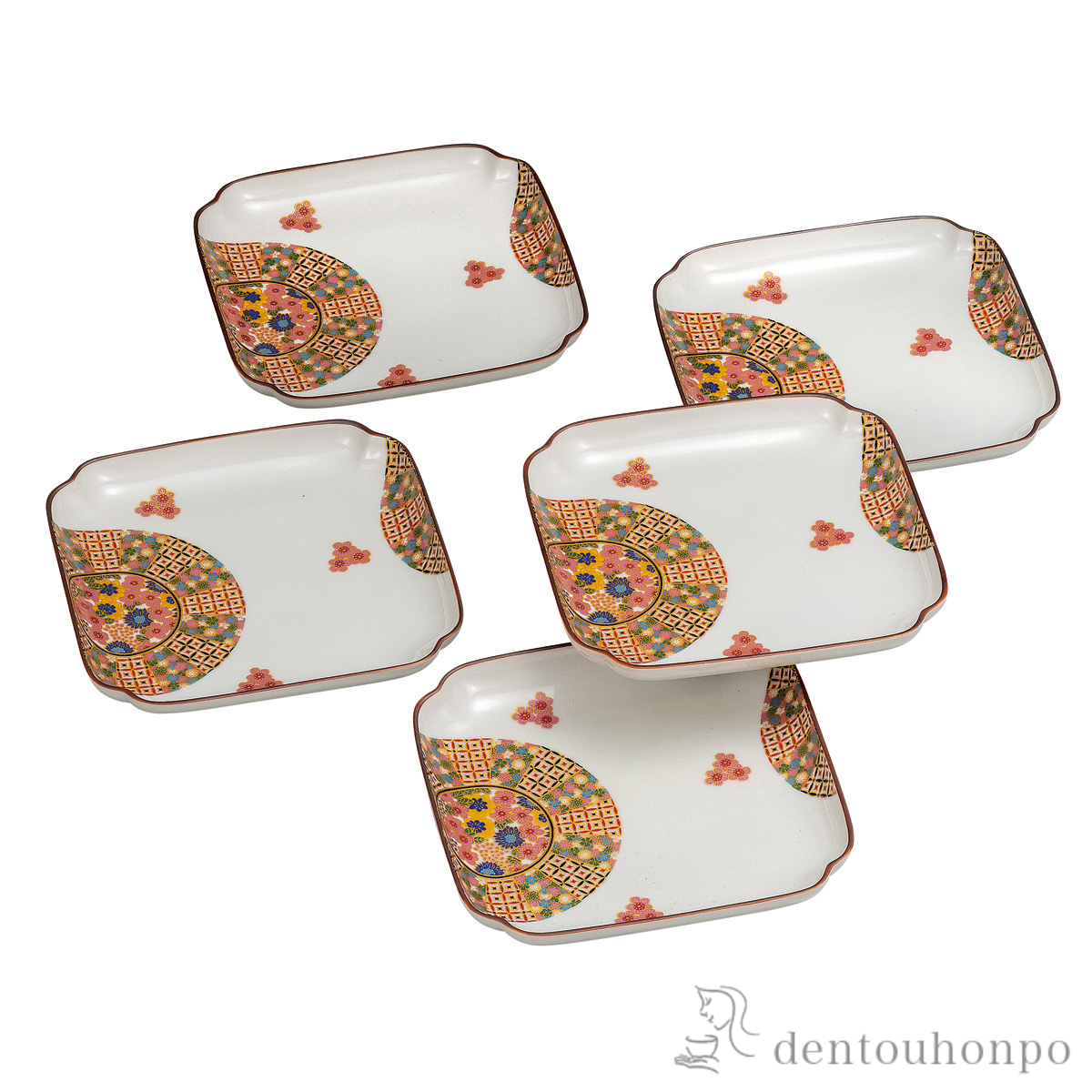 【送料無料】皿揃 小紋花詰 5.2号≪在庫確認後、通常即日で出荷≫ ( プレート 醤油皿 豆皿 和食 洋食 九谷焼 )