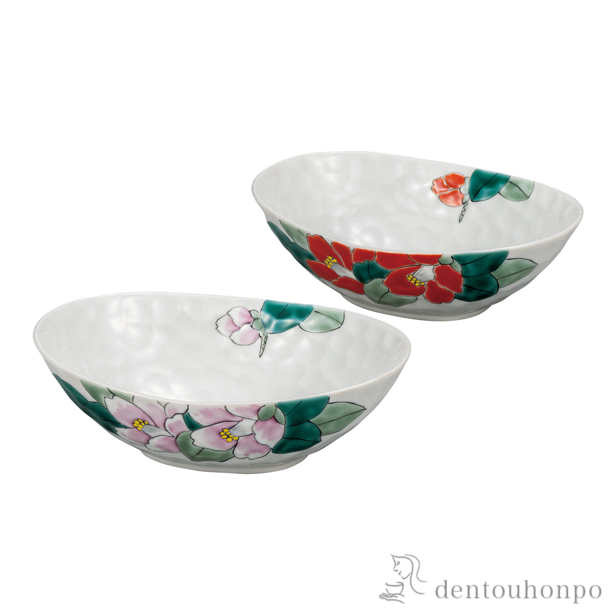 【送料無料】ペア鉢 紅白椿 6号≪在庫確認後、通常即日で出荷≫ ( 和食 食器 おつまみ 朝食 煮物 九谷焼 )