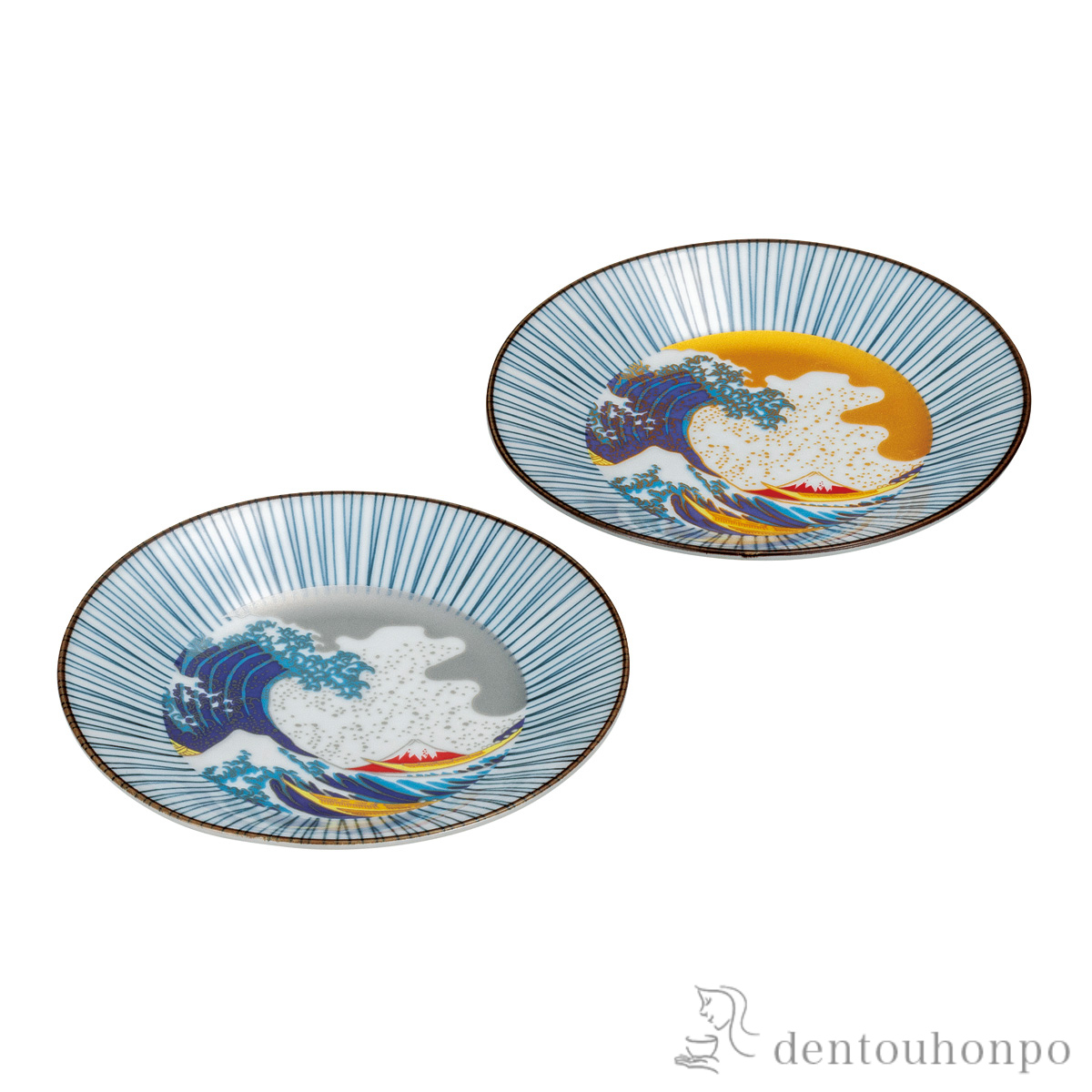 【送料無料】ペア皿 北斎 波 5.2号≪在庫確認後、通常即日で出荷≫ ( プレート 醤油皿 豆皿 和食 洋食 九谷焼 )